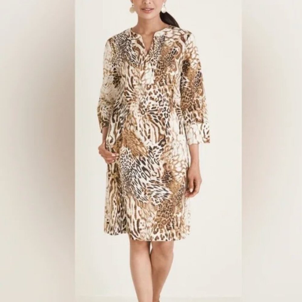 Chico’s Animal-Print Poplin A-Line Dress in Size 1 (8/10 Medium)